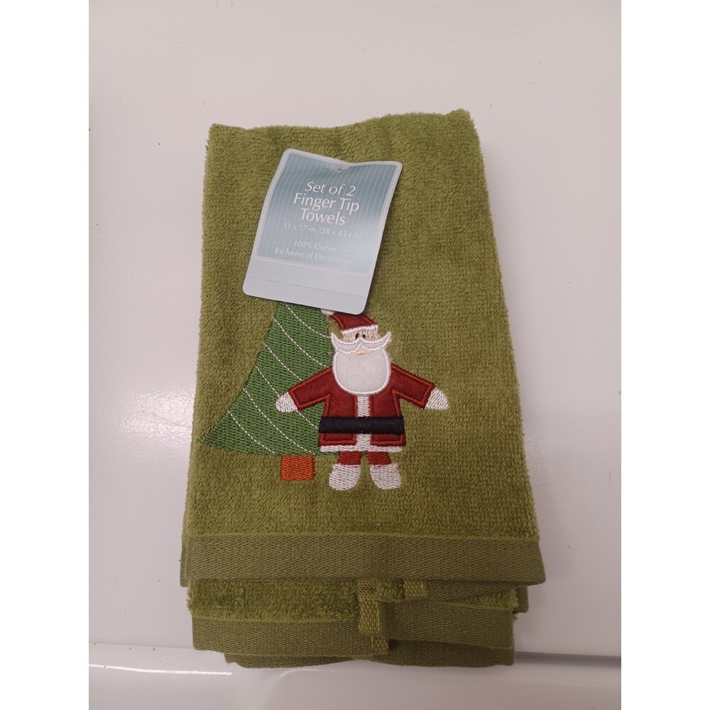 SET OF 2 SANTA FINGER TIP TOWELS 100% COTTON 11X17" NEW WITH TAGS